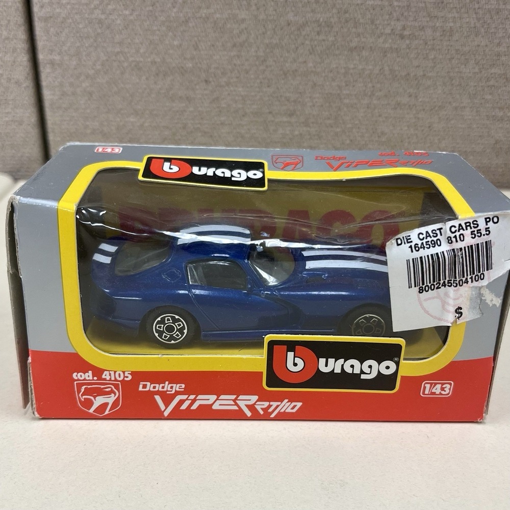 Bburago 1:43 Model Collection Dodge Viper RT10 Blue White Stripes 4105 Italy NEW